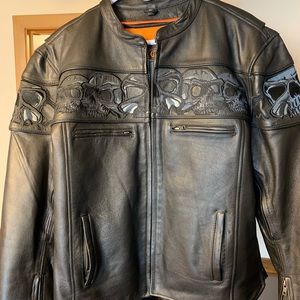 Men’s and women’s leather riding jackets.